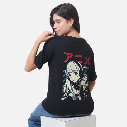 Anime Character Graphic T-Shirt - Black