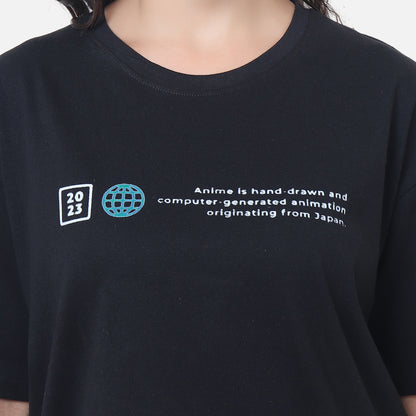 Anime Character Graphic T-Shirt - Black