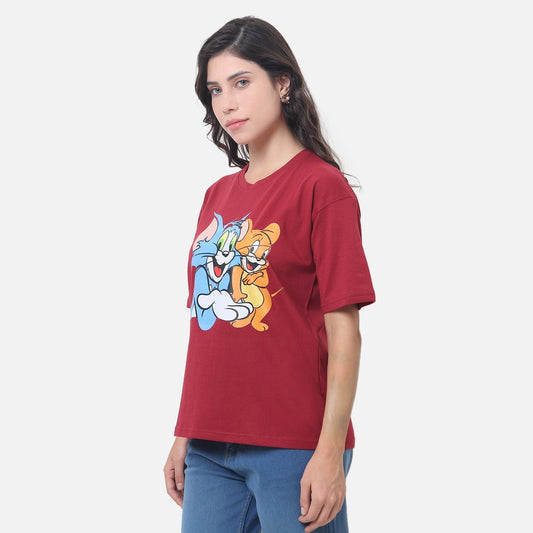 Tom and Jerry Classic Cartoon T-Shirt - Burgundy Red