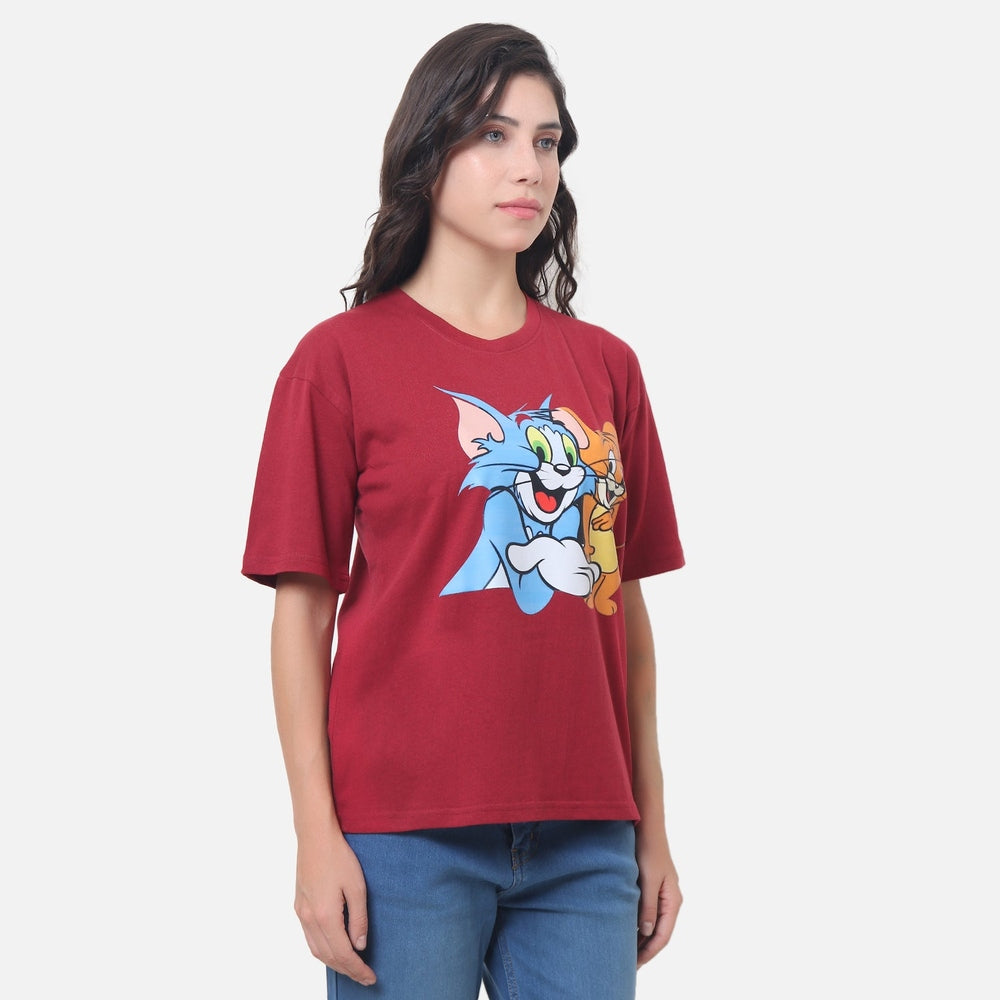 Tom and Jerry Classic Cartoon T-Shirt - Burgundy Red