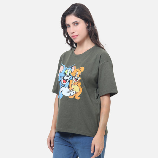 Tom & Jerry Oversized Graphic Tee Classic Cartoon Vibes in Comfort