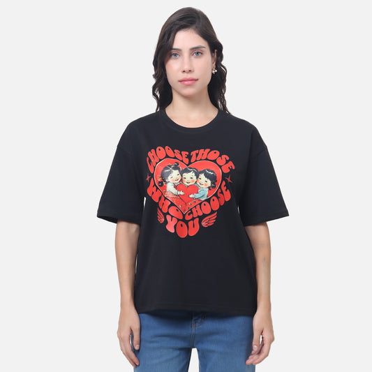 Choose Love Over Greed" Retro Statement T-Shirt - Black
