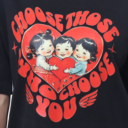 Choose Love Over Greed" Retro Statement T-Shirt - Black