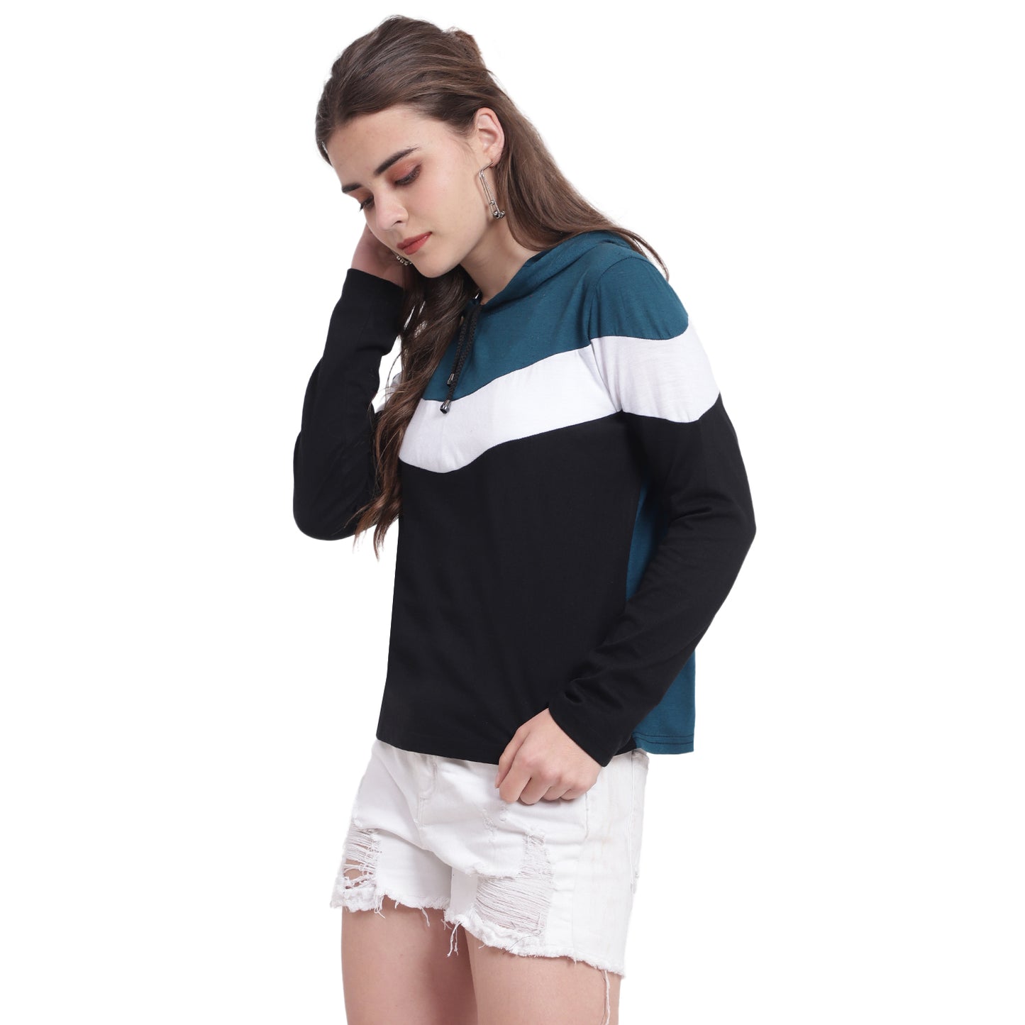 ✨ Style Meets Comfort – Women’s Colorblock Hoodie Cotton T-Shirt