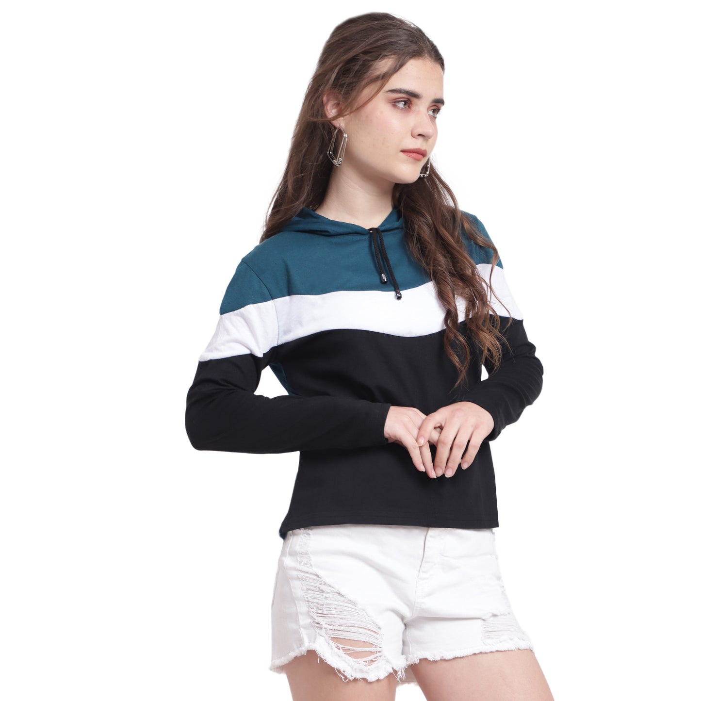 ✨ Style Meets Comfort – Women’s Colorblock Hoodie Cotton T-Shirt