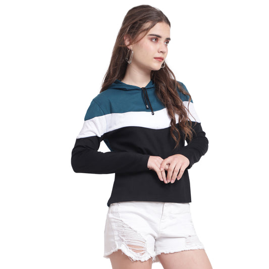 ✨ Style Meets Comfort – Women’s Colorblock Hoodie Cotton T-Shirt