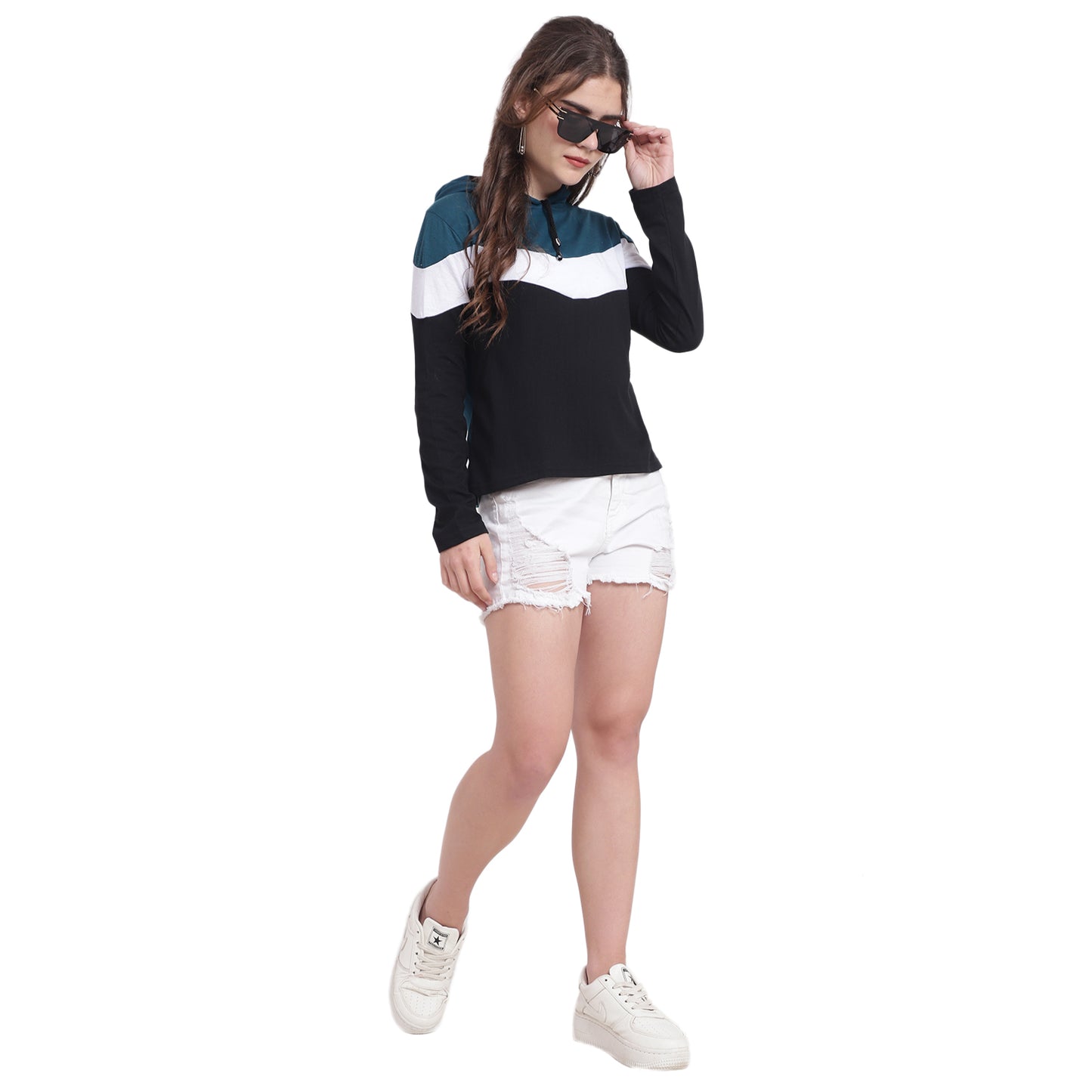 ✨ Style Meets Comfort – Women’s Colorblock Hoodie Cotton T-Shirt