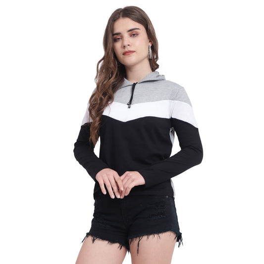 Trendy Meets Timeless – Women’s Colorblock Cotton Hoodie T-Shirt