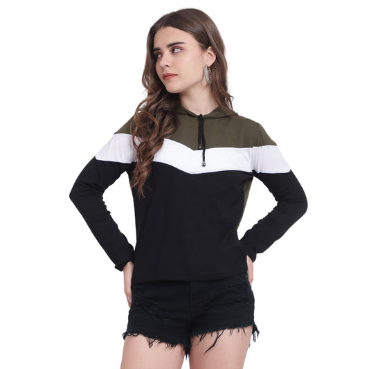 💚 Sleek. Soft. Statement – Olive Colorblock Hoodie T-Shirt for Women