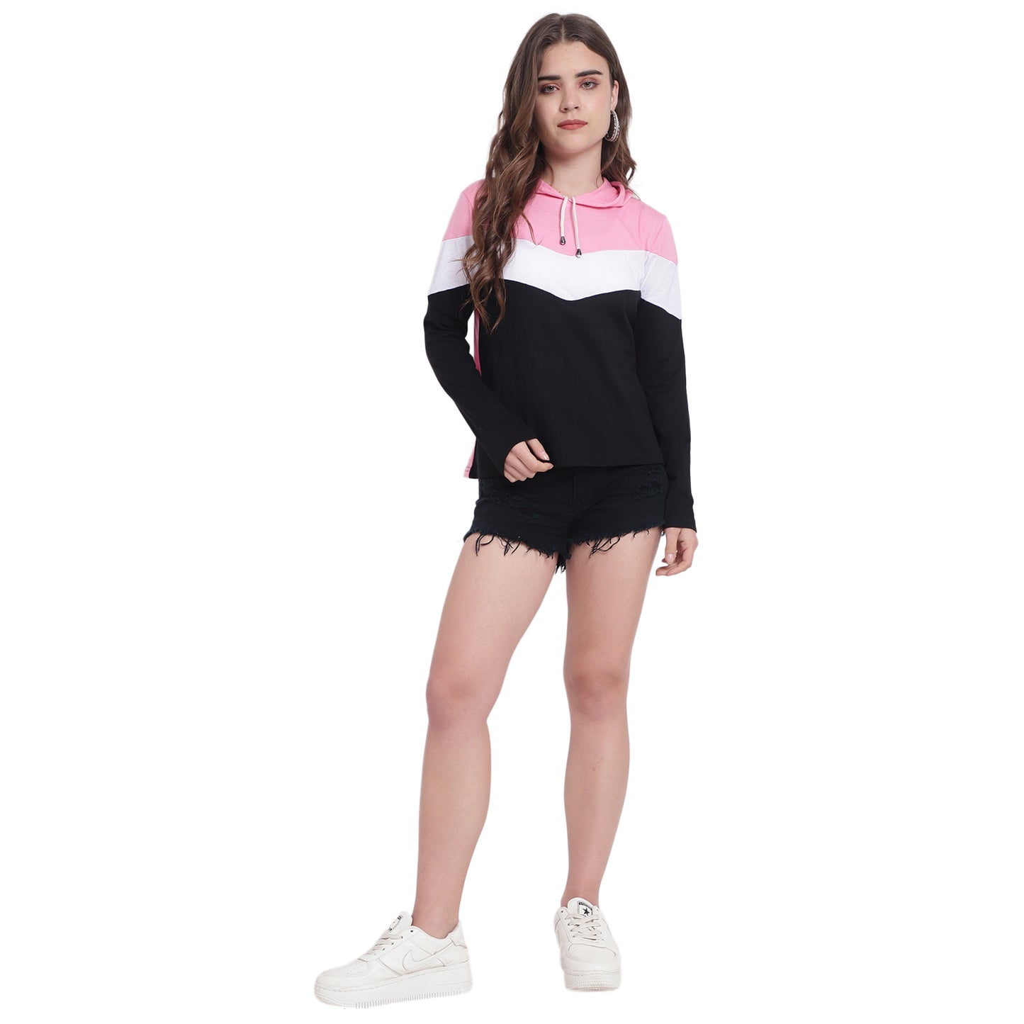 💖 Women’s Colorblock Cotton Hoodie T-Shirt – Bold Looks, Soft Comfort