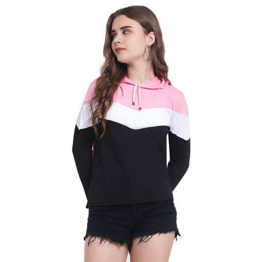 💖 Women’s Colorblock Cotton Hoodie T-Shirt – Bold Looks, Soft Comfort