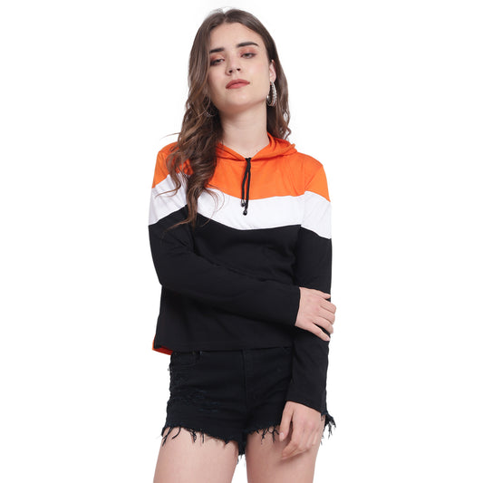 ❤️ Bold, Bright & Breezy – Red Colorblock Cotton Hoodie T-Shirt for Women