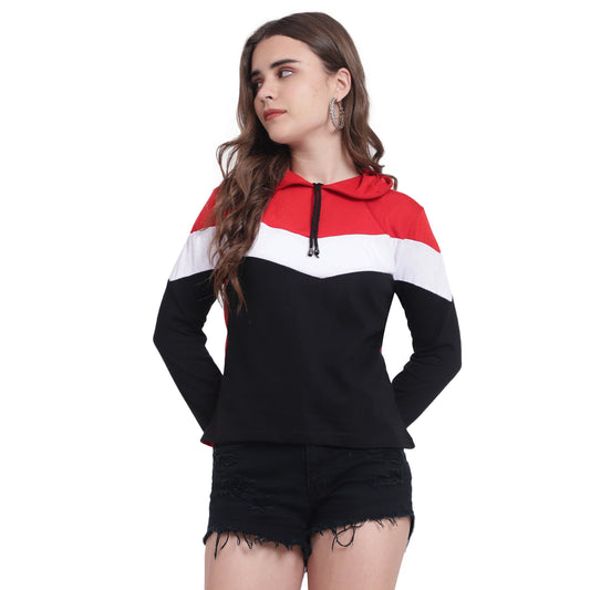 🔥 Be Bold, Be You – Women’s Colorblock Cotton Hoodie T-Shirt