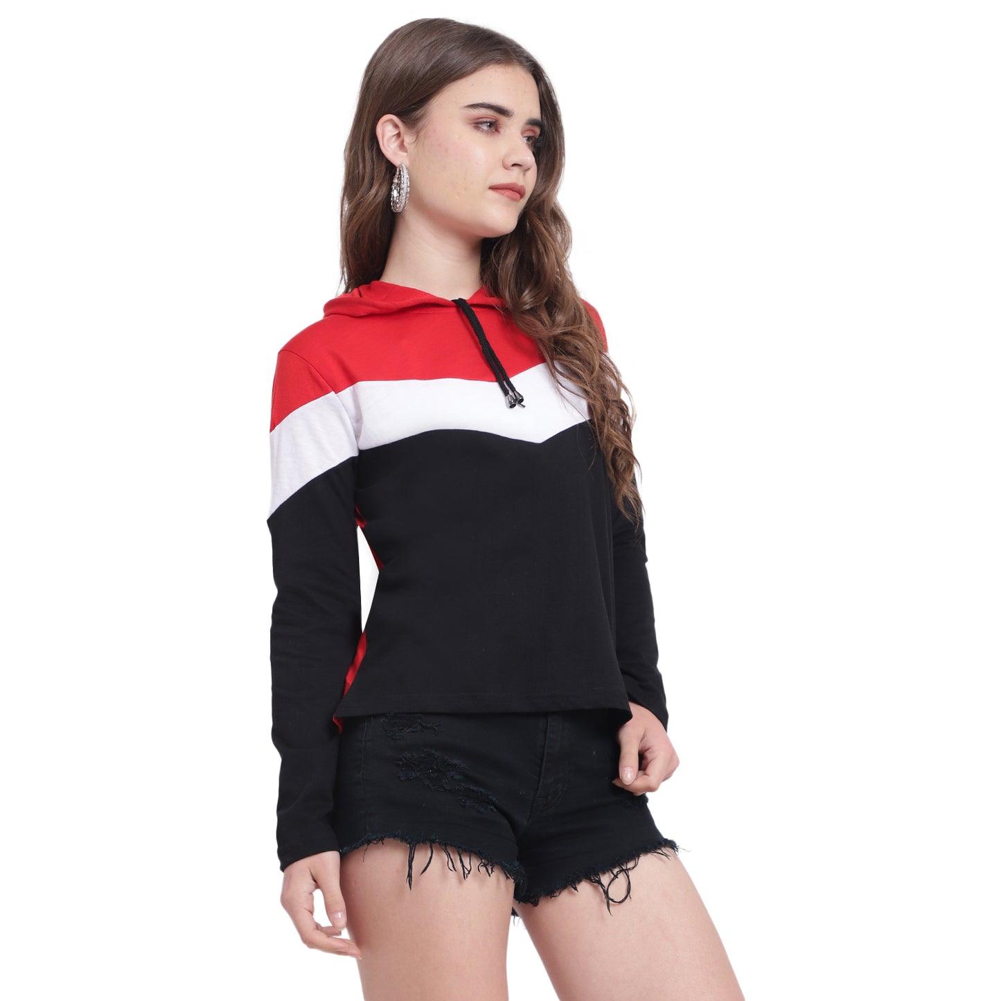 🔥 Be Bold, Be You – Women’s Colorblock Cotton Hoodie T-Shirt