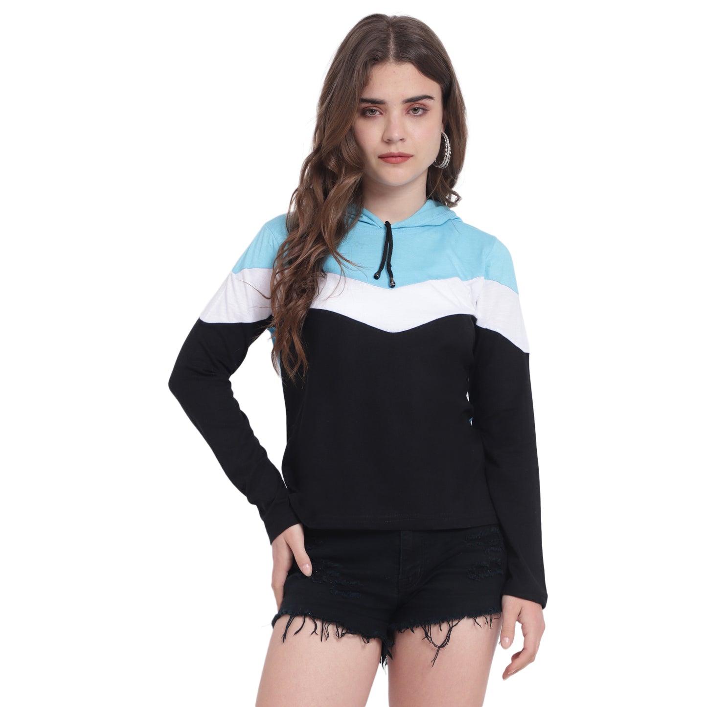 💙 Women’s Colorblock Cotton Hoodie T-Shirt – Feel Confident, Look Effortless