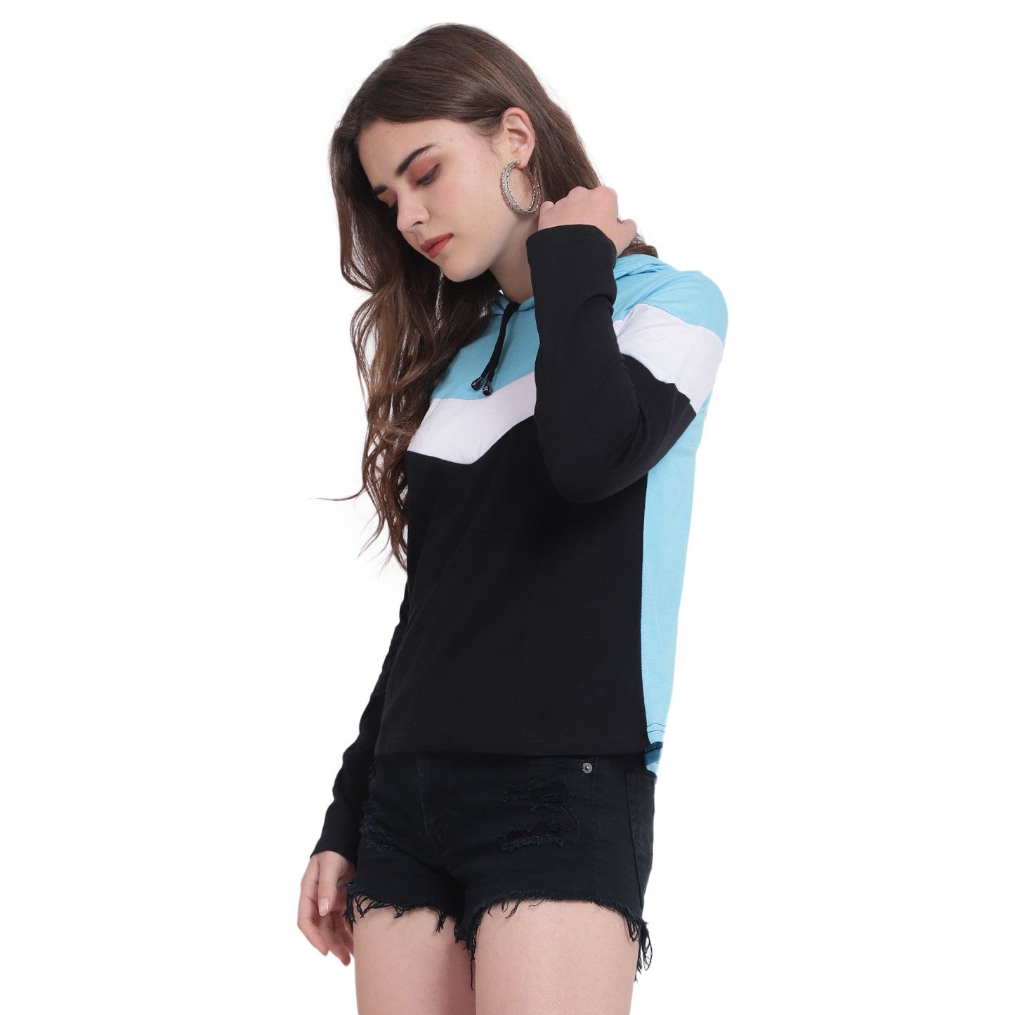 💙 Women’s Colorblock Cotton Hoodie T-Shirt – Feel Confident, Look Effortless