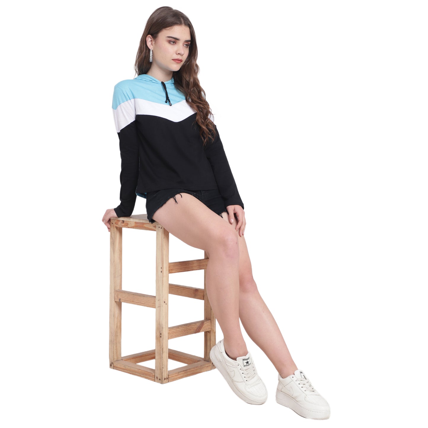 💙 Women’s Colorblock Cotton Hoodie T-Shirt – Feel Confident, Look Effortless