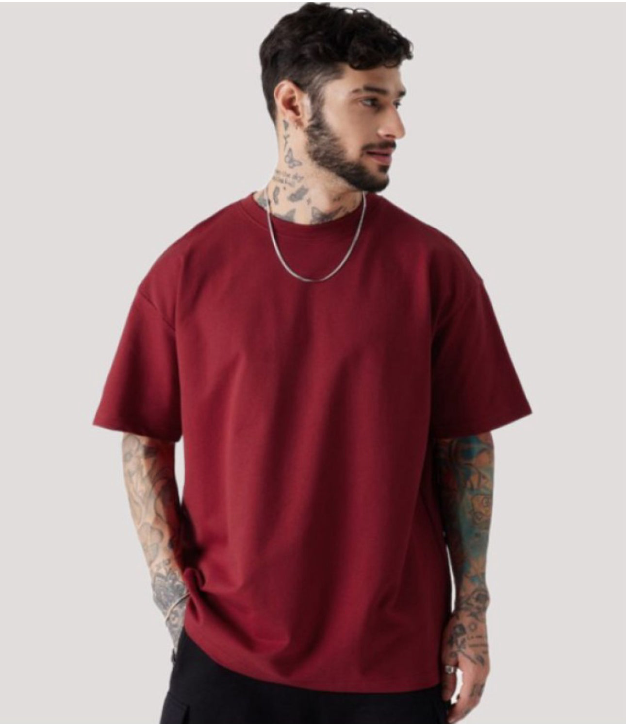 Oversized Baggy Fit Drop Shoulder Half Sleeves Round Neck Solid Cotton Blend T-Shirt for Men and Boys