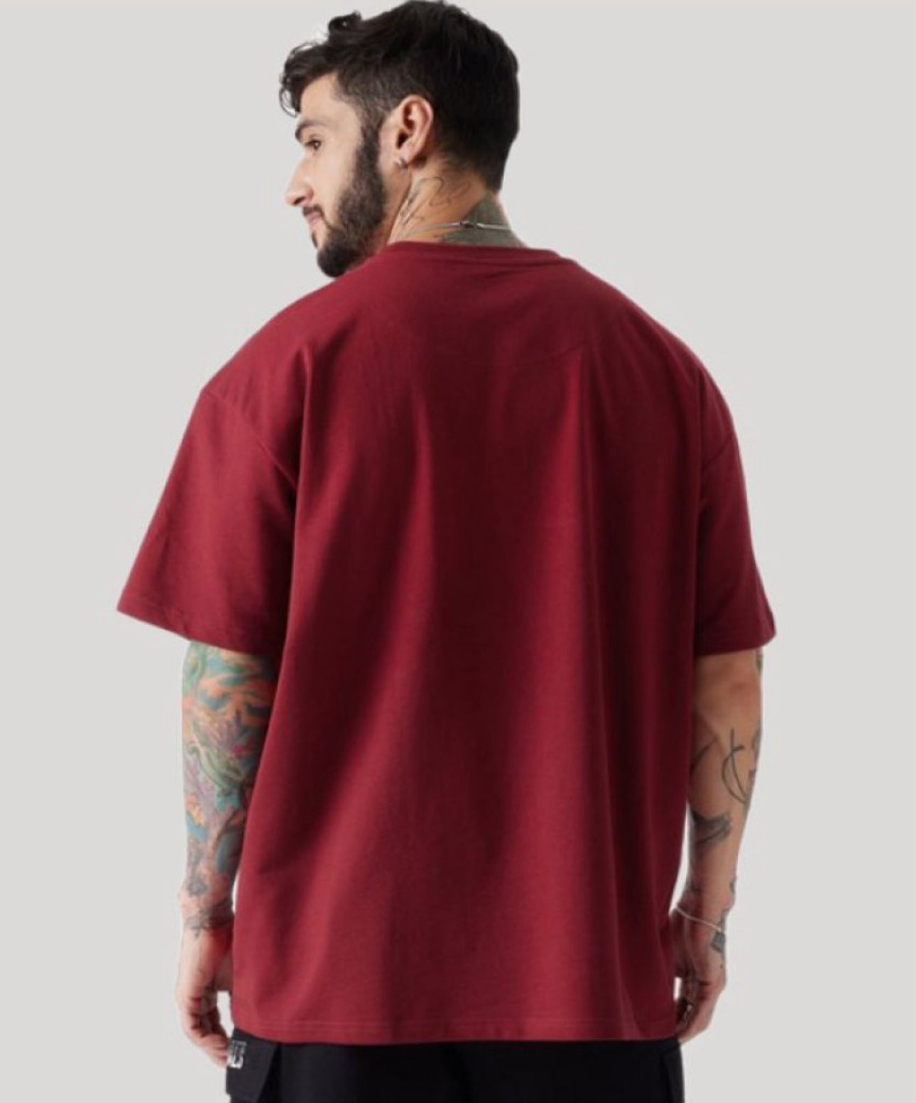 Men's Maroon Oversized T-Shirt | 3/4 Quarter Sleeves Cotton Tee