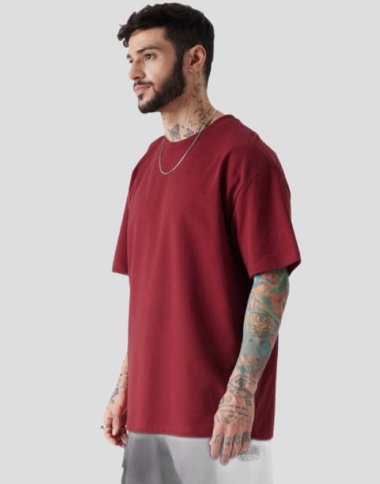 Men's Maroon Oversized T-Shirt | 3/4 Quarter Sleeves Cotton Tee