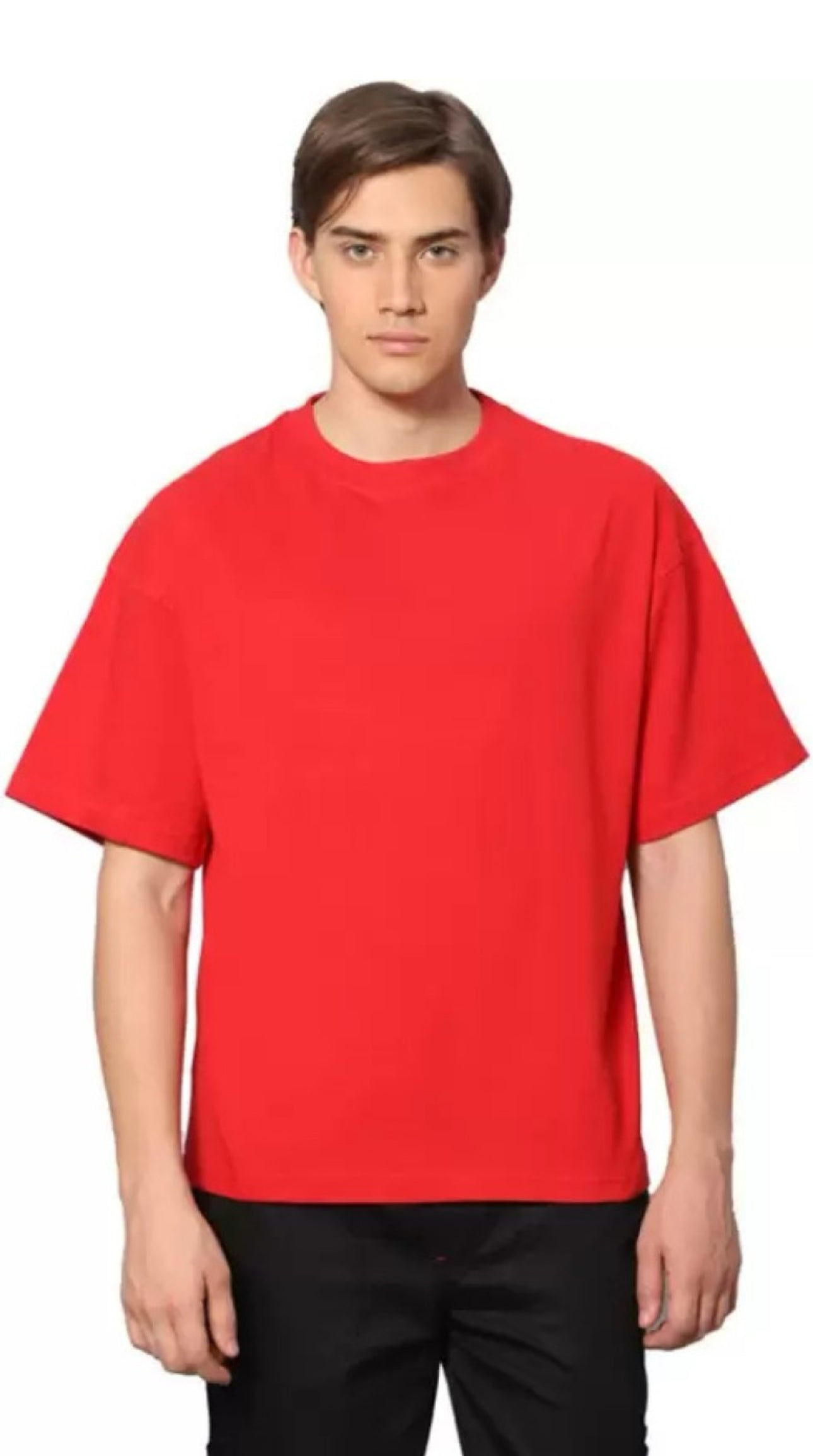 Oversized Baggy Fit Drop Shoulder Half Sleeves Round Neck Solid Cotton Blend T-Shirt for Men and Boys