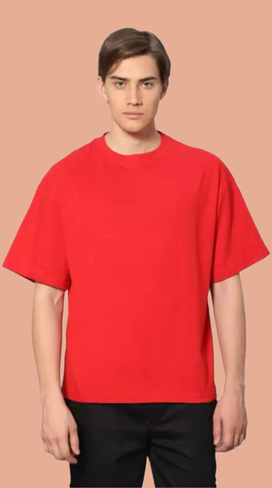 Men's Red Oversized T-Shirt | 3/4 Quarter Sleeves Cotton Tee