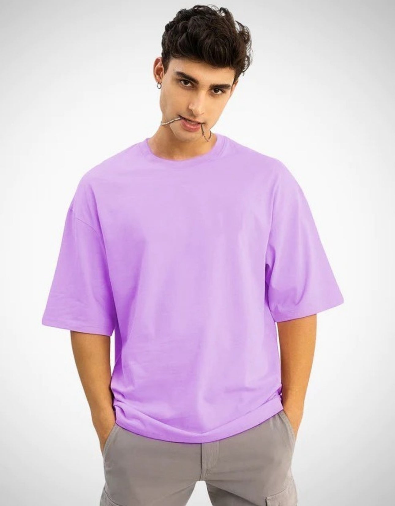 Oversized Baggy Fit Drop Shoulder Half Sleeves Round Neck Solid Cotton Blend T-Shirt for Men and Boys