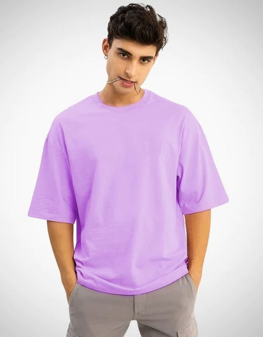 Men's Lavender Oversized 3/4 Quarter Sleeves Cotton T-Shirt