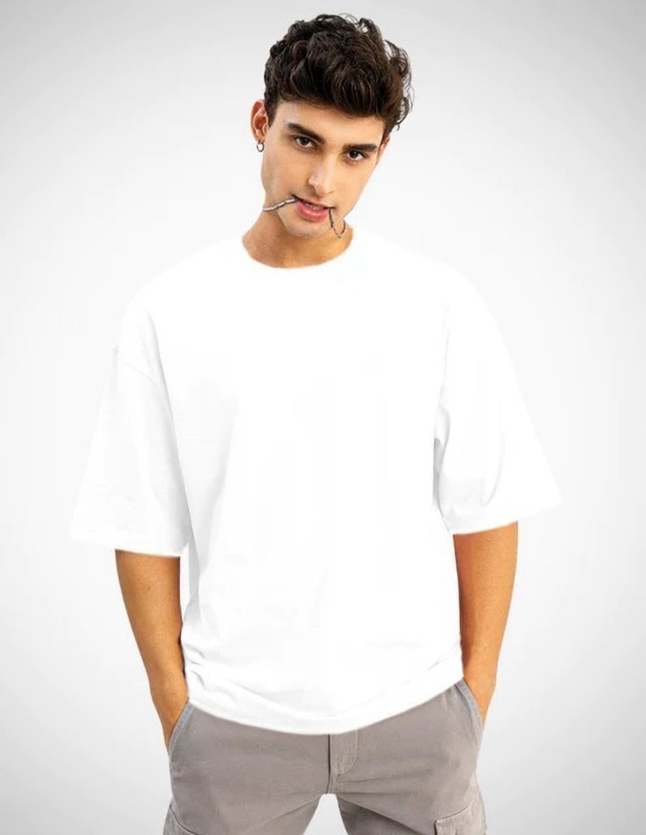 Oversized Baggy Fit Drop Shoulder Half Sleeves Round Neck Solid Cotton Blend T-Shirt for Men and Boys