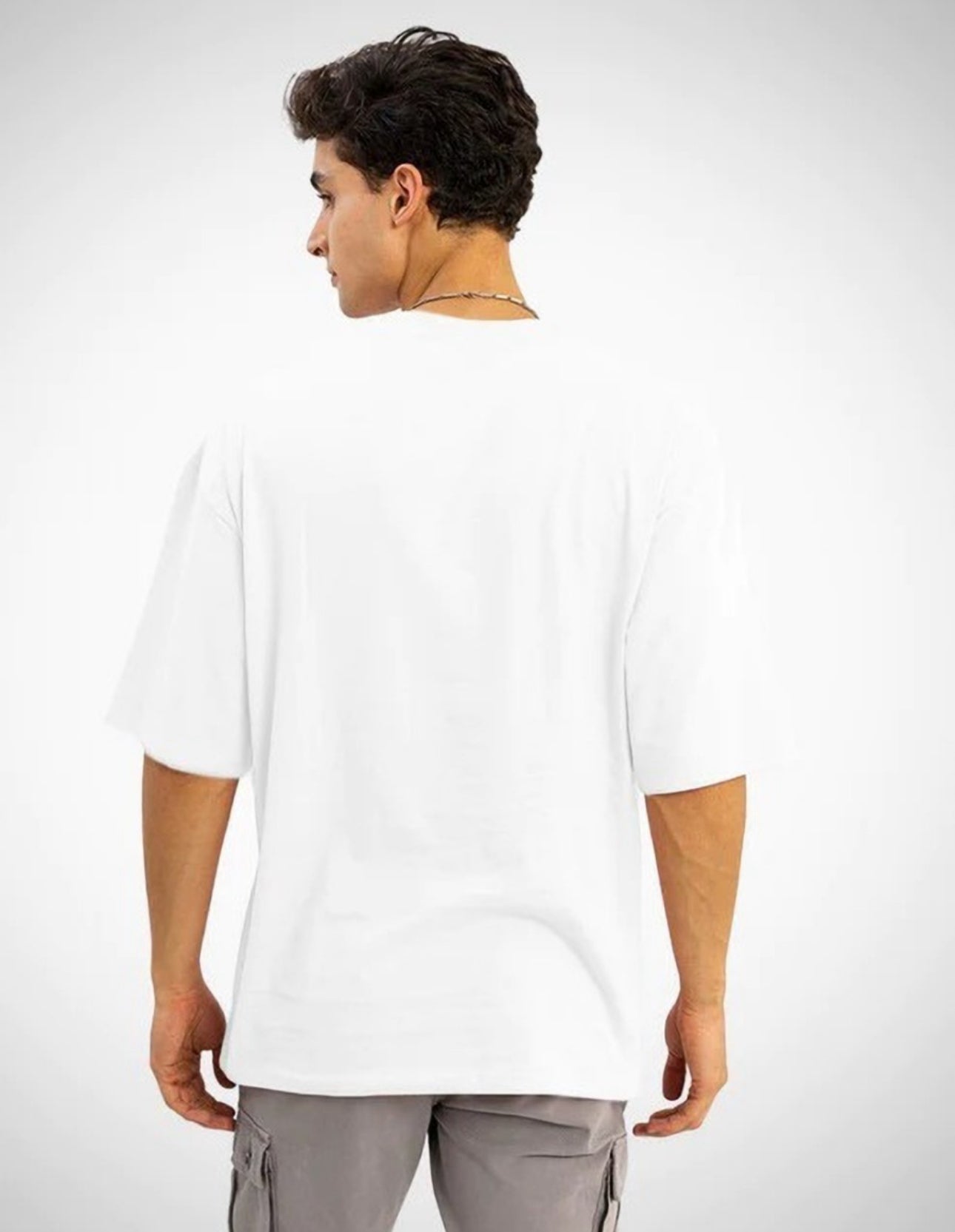 Men's White Oversized T-Shirt | 3/4 Quarter Sleeves Cotton Tee