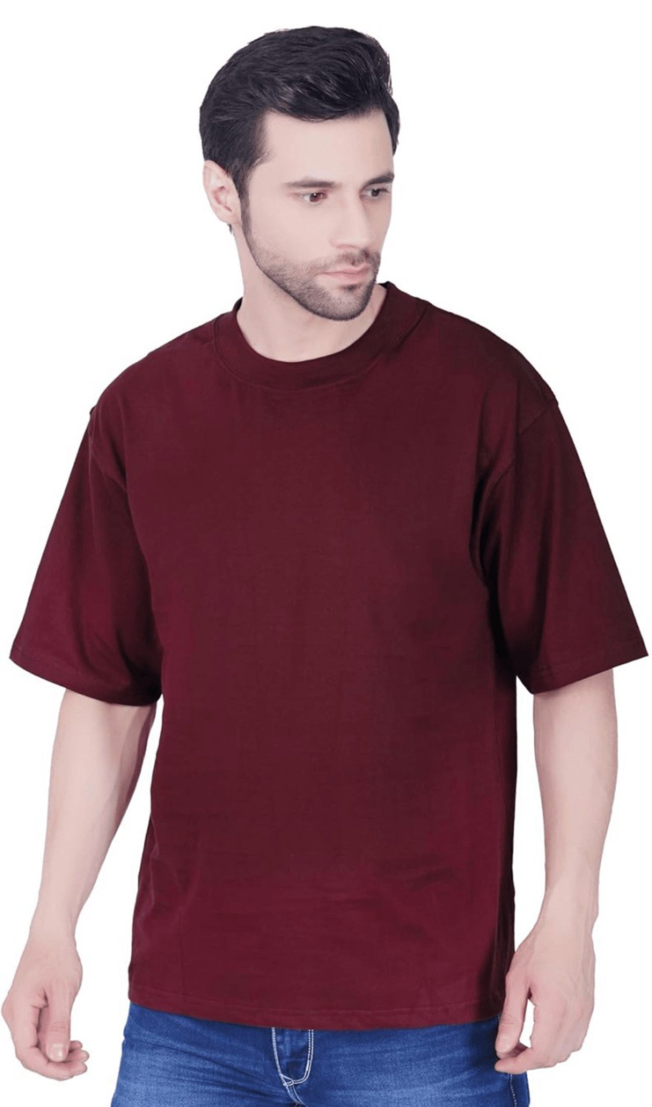 Oversized Baggy Fit Drop Shoulder Half Sleeves Round Neck Solid Cotton Blend T-Shirt for Men and Boys