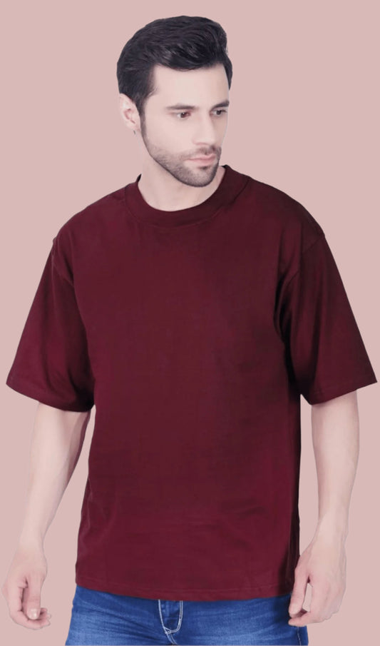 Men's Wine Oversized T-Shirt | 3/4 Quarter Sleeves Cotton Tee