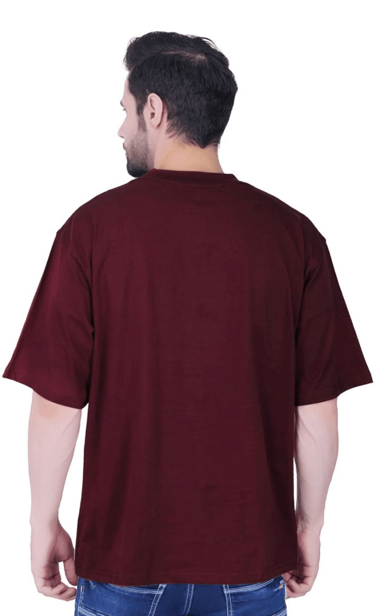 Men's Wine Oversized T-Shirt | 3/4 Quarter Sleeves Cotton Tee