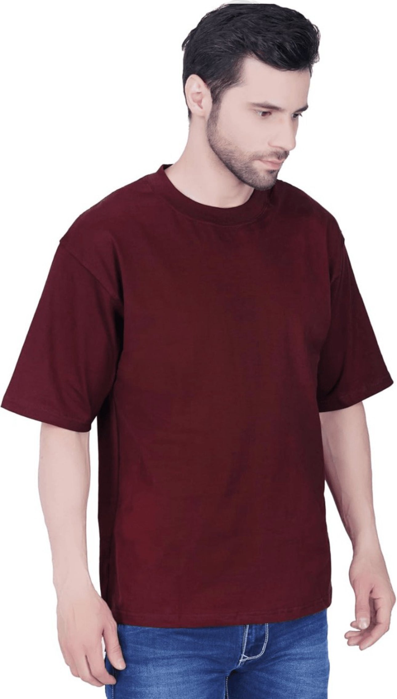 Men's Wine Oversized T-Shirt | 3/4 Quarter Sleeves Cotton Tee