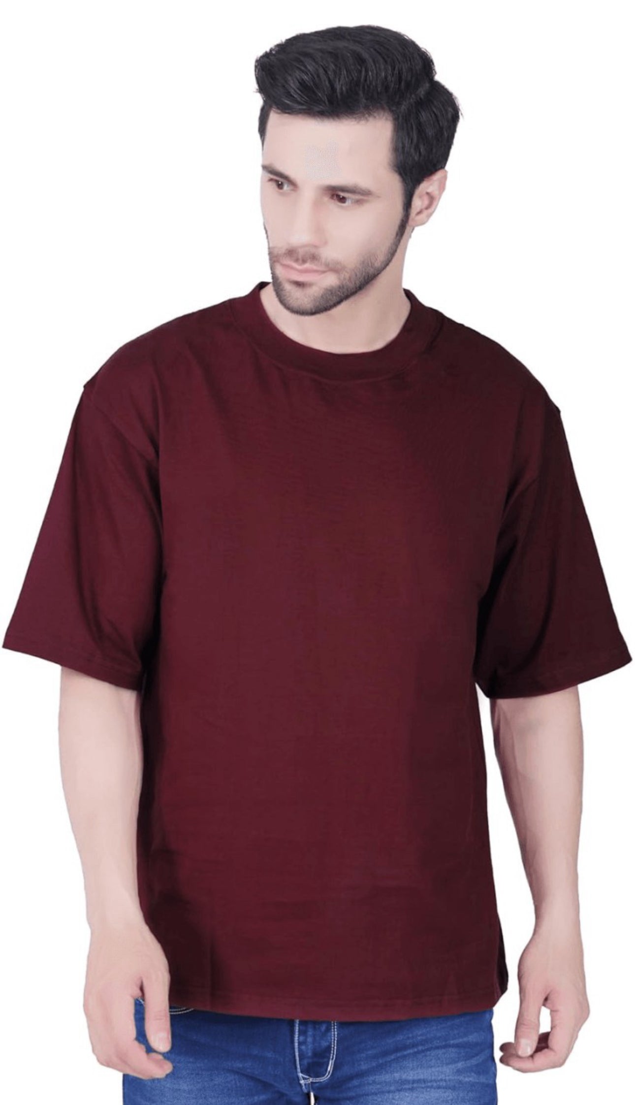 Men's Wine Oversized T-Shirt | 3/4 Quarter Sleeves Cotton Tee