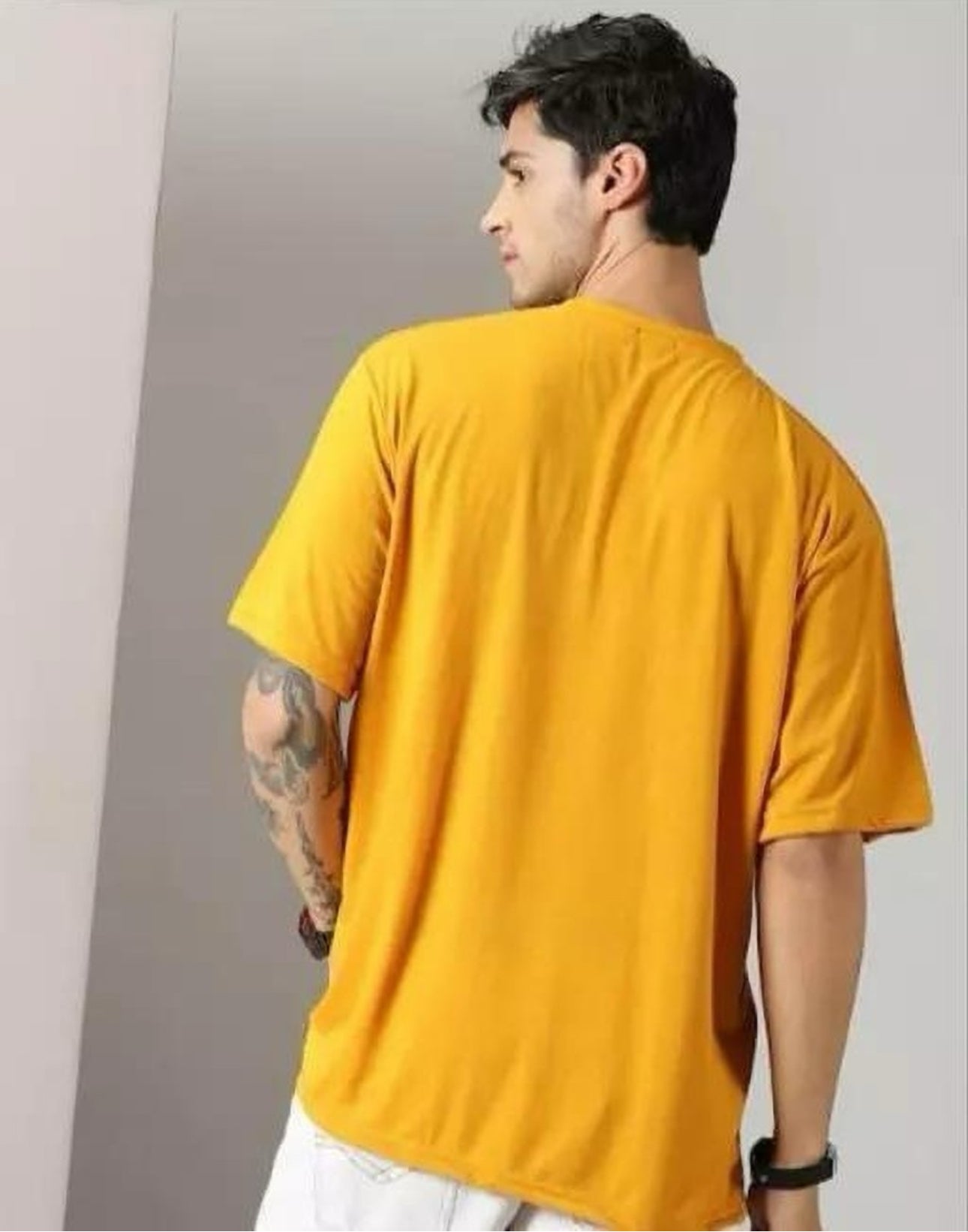 Men's Mustard Oversized T-Shirt | 3/4 Quarter Sleeves Cotton Tee