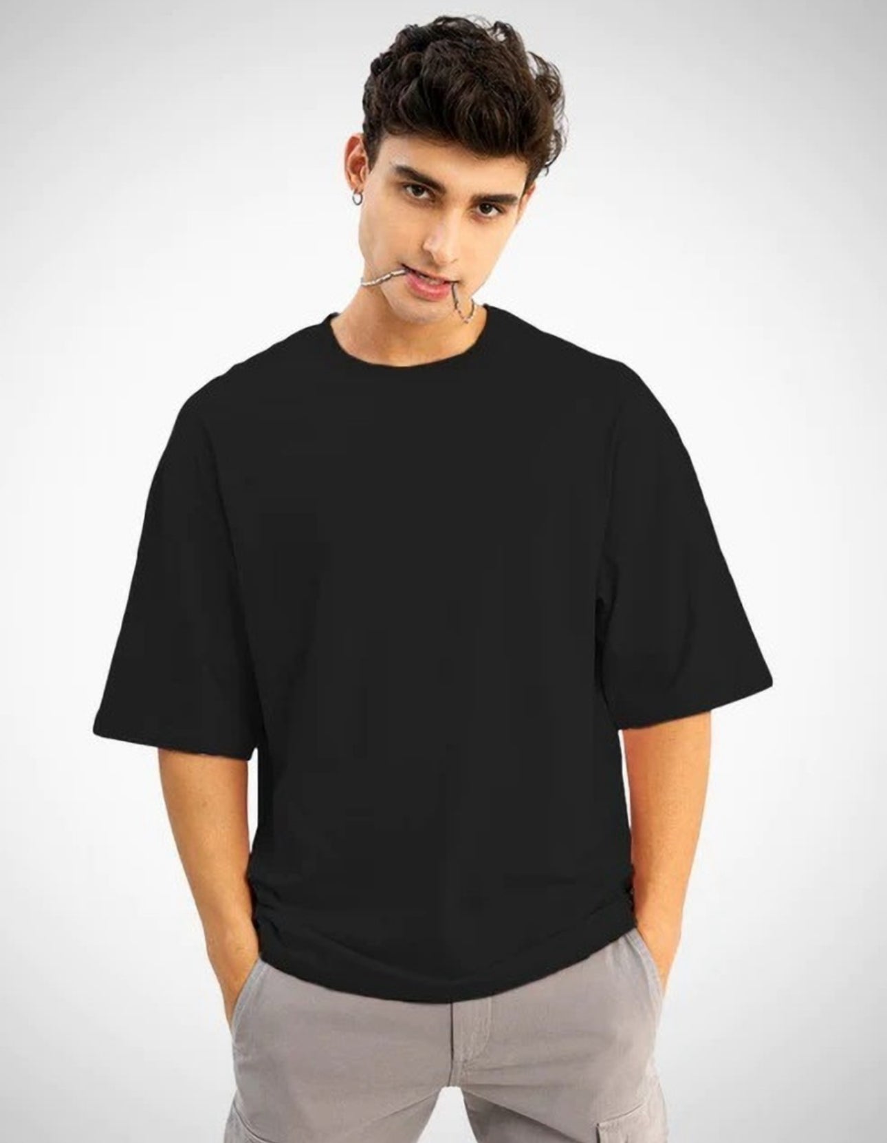 Oversized Baggy Fit Drop Shoulder Half Sleeves Round Neck Solid Cotton Blend T-Shirt for Men and Boys