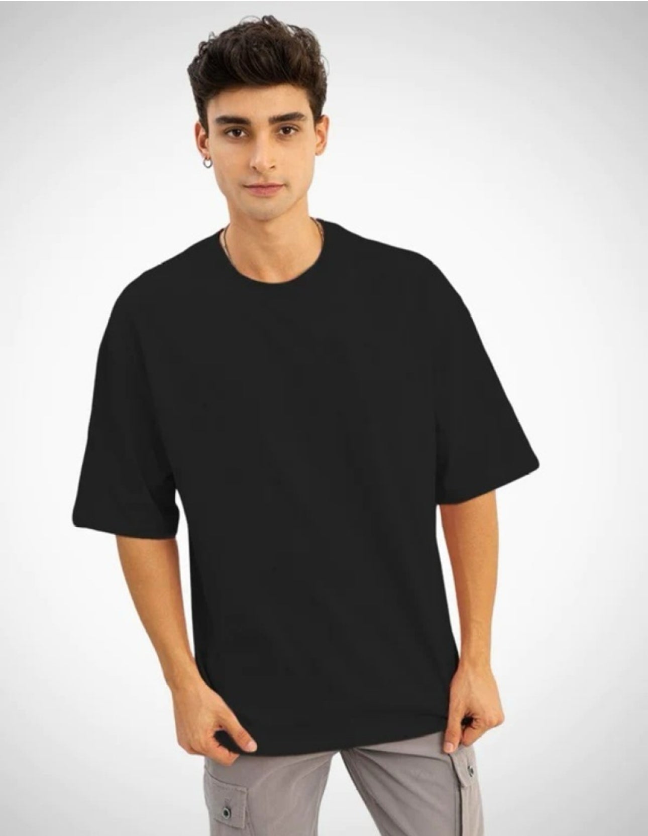 Oversized Baggy Fit Drop Shoulder Half Sleeves Round Neck Solid Cotton Blend T-Shirt for Men and Boys