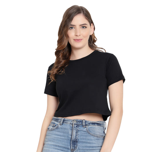 Women’s Black Plain Crop Top – Pure Cotton T-Shirt