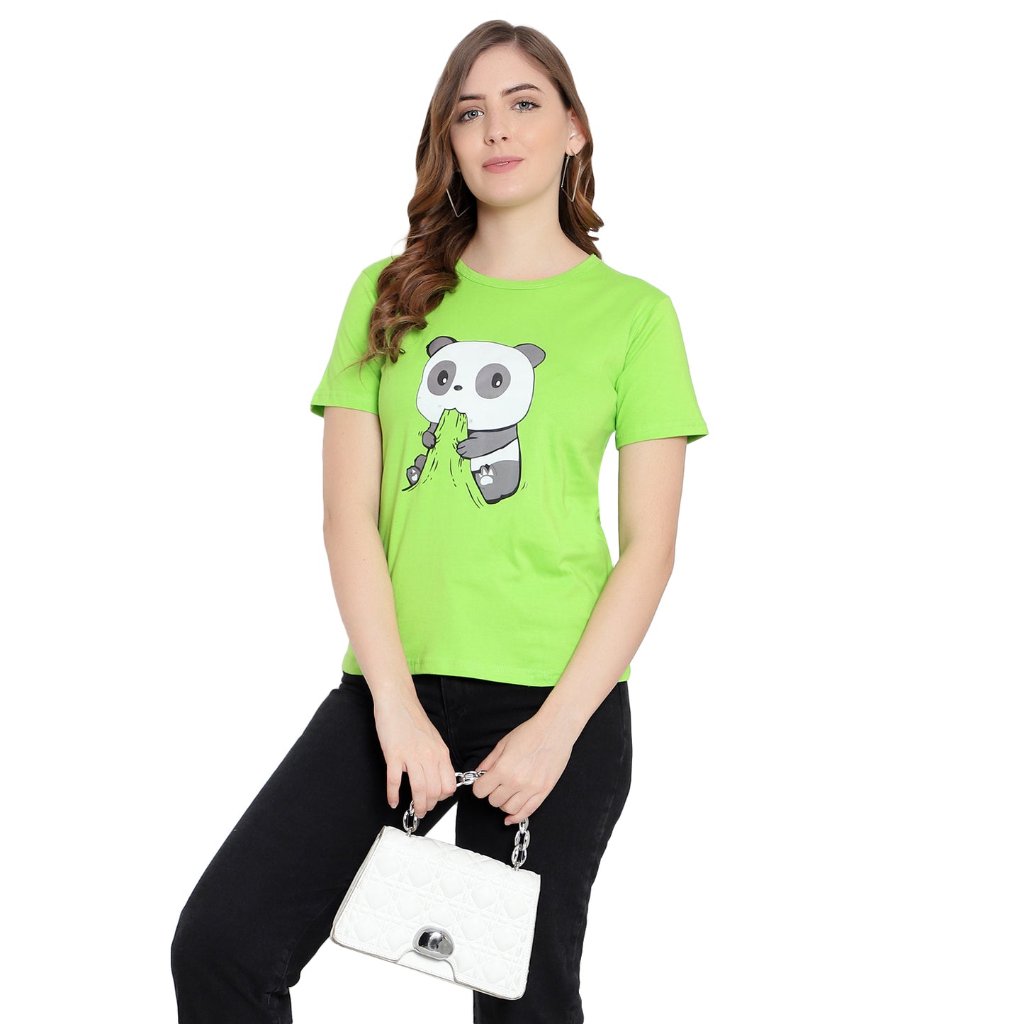 Women's Neon Color Printed Half Sleeves Cotton T-Shirt