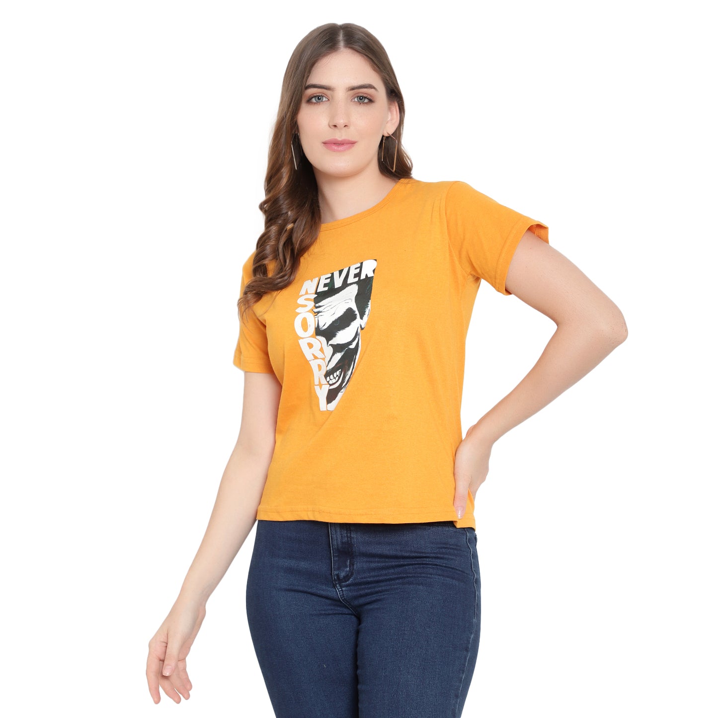 Women's Black Color Printed T-Shirt – Half Sleeves Cotton Tee