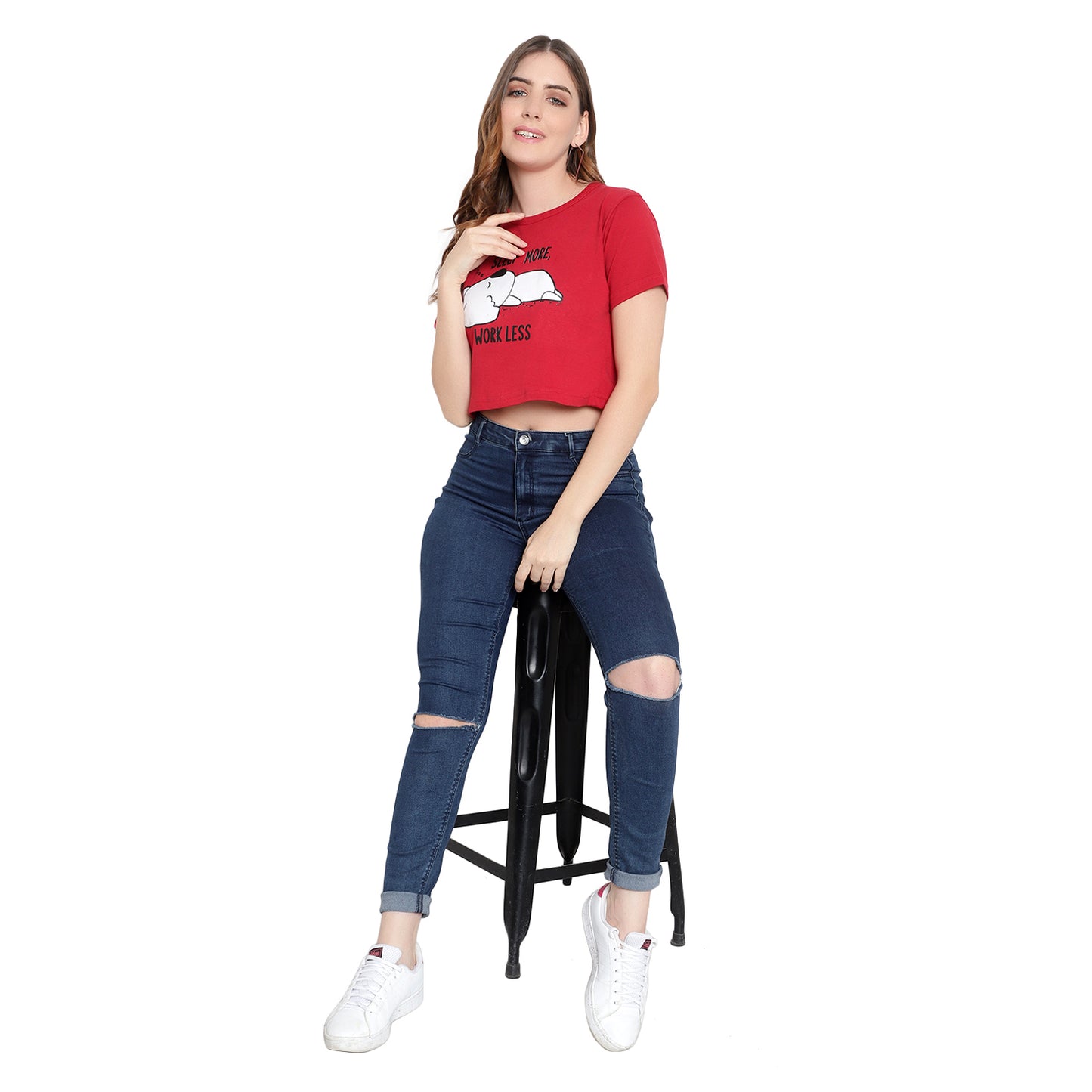 Women's Red Crop Top – Half Sleeves Cotton T-Shirt