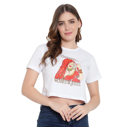 Women's Black Printed Crop Top – Half Sleeves Cotton T-Shirt