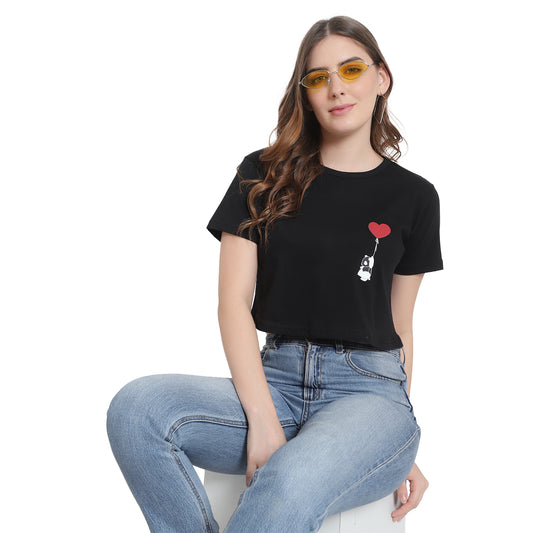 Women's Black Crop Top | Pure Cotton T-Shirt | Stylish & Comfortable Short Tee