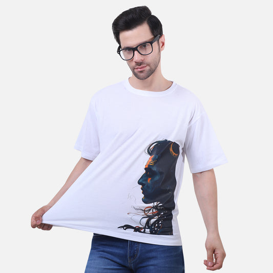 Divine Lord Shiva Printed T-Shirt – Premium Cotton White Tee for Men