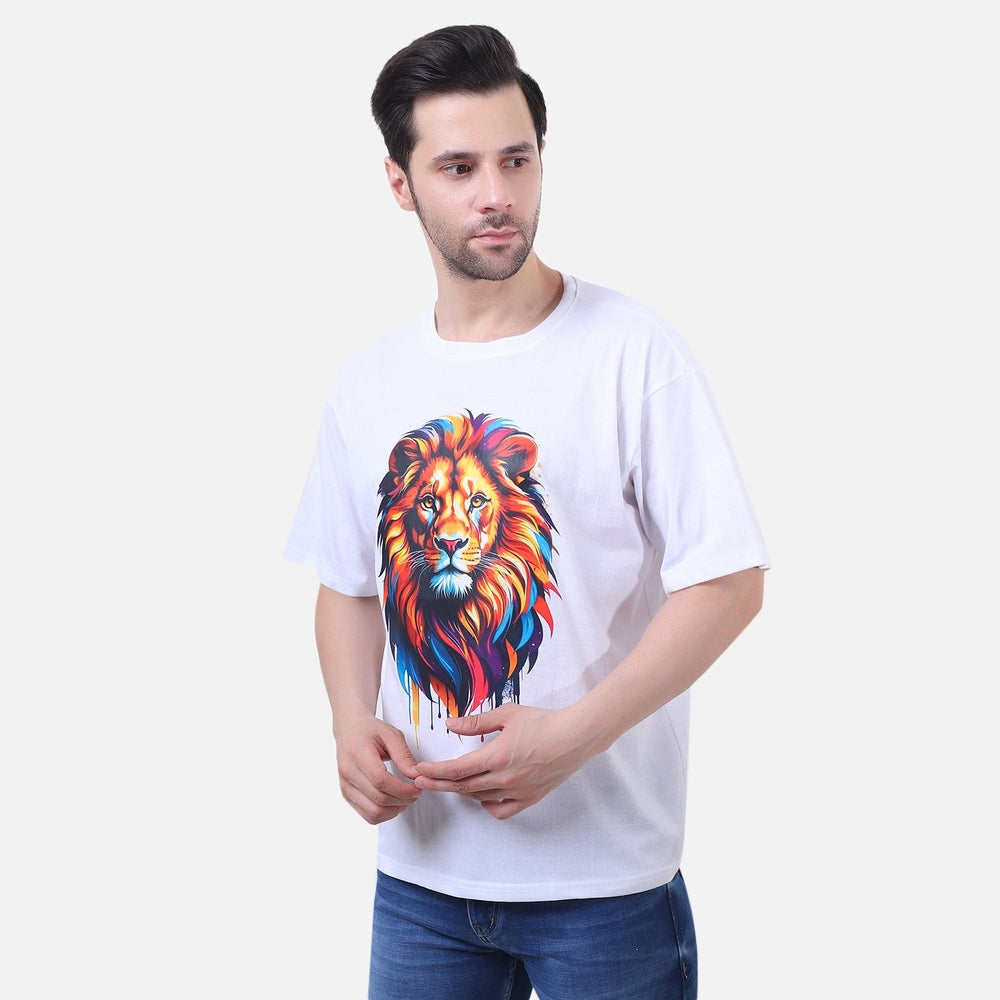 Roaring Majesty Lion Graphic T-Shirt – White Cotton Unisex Tee
