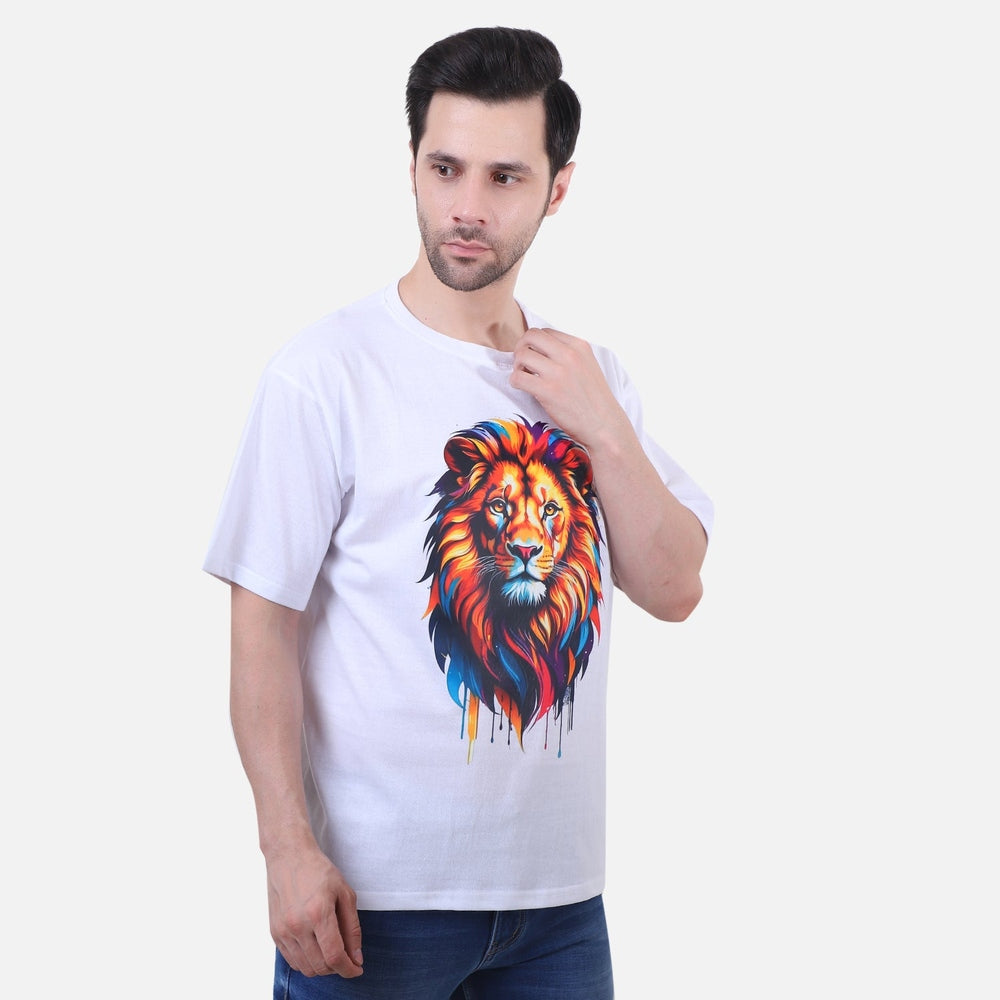 Roaring Majesty Lion Graphic T-Shirt – White Cotton Unisex Tee
