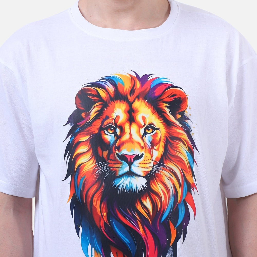 Roaring Majesty Lion Graphic T-Shirt – White Cotton Unisex Tee