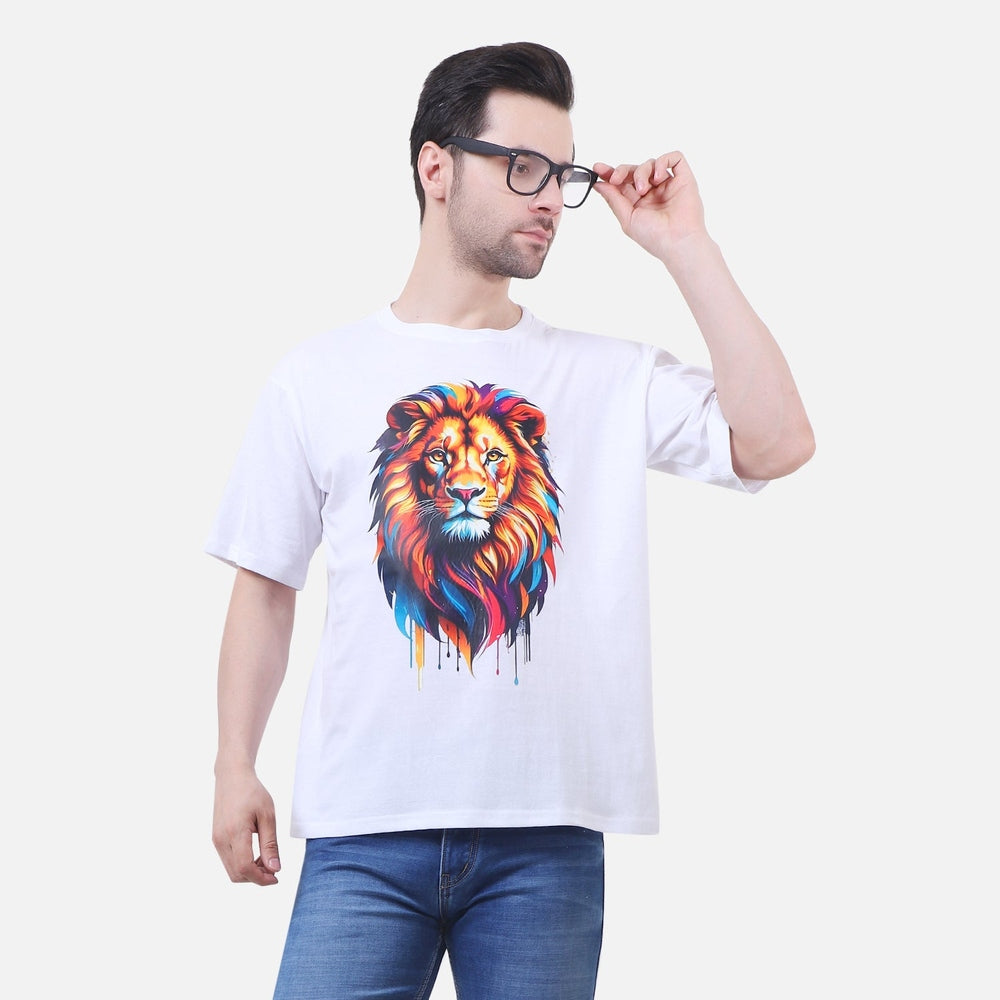 Roaring Majesty Lion Graphic T-Shirt – White Cotton Unisex Tee