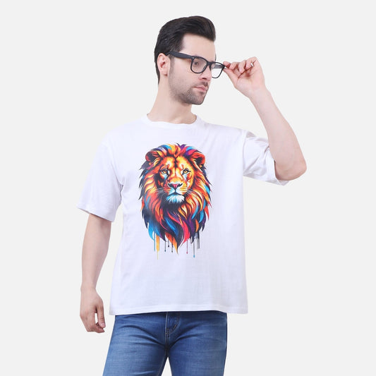 Roaring Majesty Lion Graphic T-Shirt – White Cotton Unisex Tee
